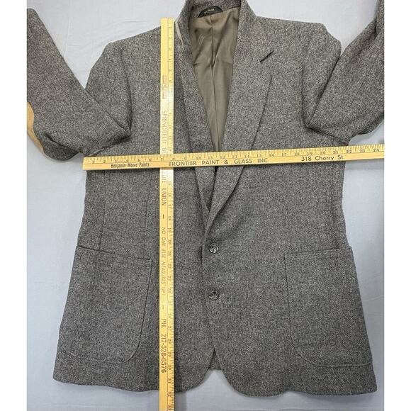 Imperial By Haggar Brown 100% Pure Wool Elbow Patch Two Button Blazer Jacket 46 - Picture 4 of 12